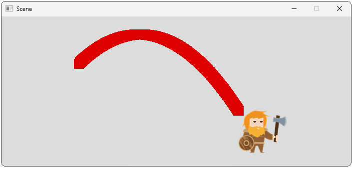 Screenshot of our scene showing a falling trajectory
