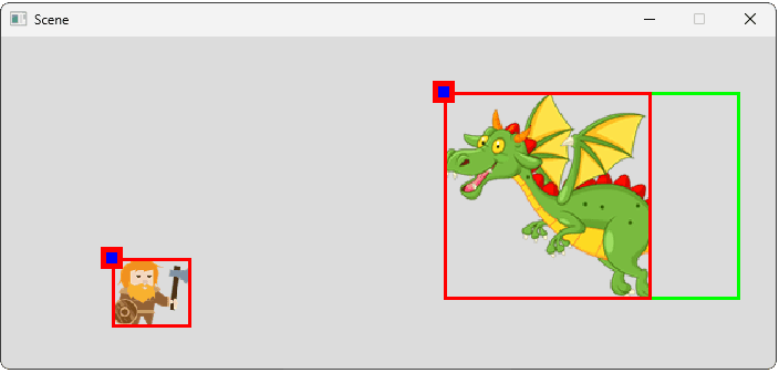 Screenshot of our scene showing entity scaling with debug helpers
