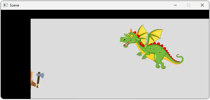 Screenshot showing our scene with the top and left excluded from the clip rectangle